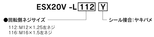 工作機械用ロータリージョイントESX20V-Lシリーズの型式説明図