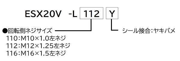 【工作機械業界向け】スピンドルスルー用ESX20V-Lシリーズロータリージョイントの型式説明図